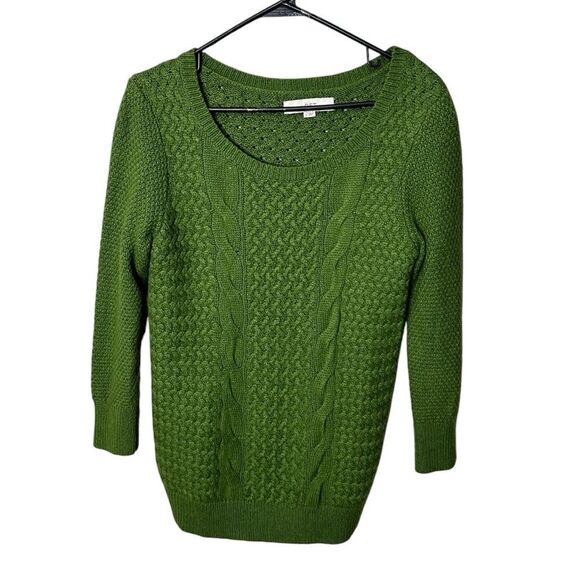 LOFT Sweaters - Loft Knit Sweater Wool Rabbit Hair Blend Green Cable Knit Cozy Small